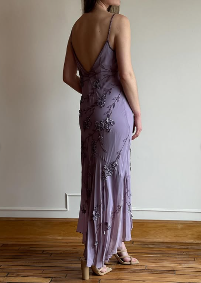 Vintage Purple Strapless Beaded Backless Chiffon Prom Dress Evening Dress HZ1024