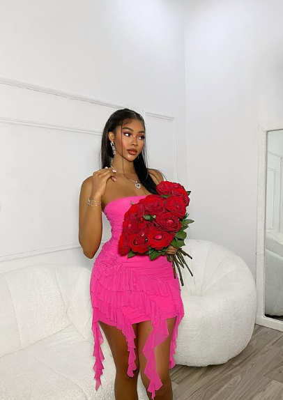 Sexy Hot Pink Strapless Ruffle Bodycon Mini Party Dress Homecoming Dress HZ1024