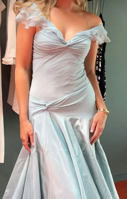 Elegant Blue Off Shoulder A-Line Long Prom Dress Evening Dress HZ1024
