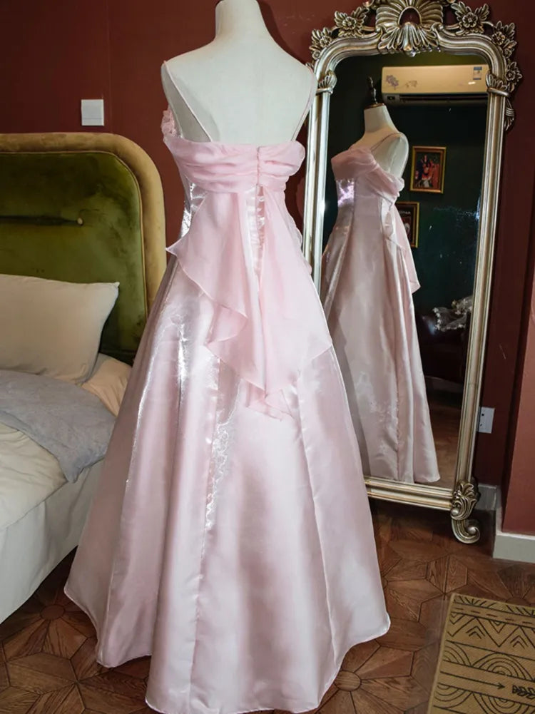 Sweet Pink A-Line Strappy Long Prom Dress Evening Gown HZ1024