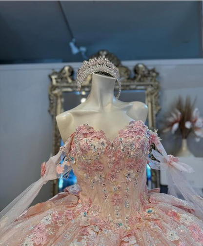 Sweet light pink princess dress sweetheart neckline bow tail A-line prom dress evening dress HZ1024