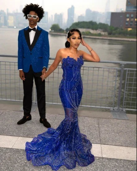 Gorgeous Sapphire Blue Sweetheart Neck Sleeveless Mermaid Floor-length Prom Dress Evening Dress HZ1024