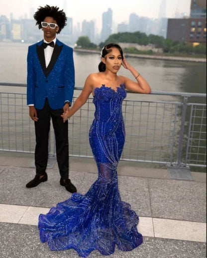 Gorgeous Sapphire Blue Sweetheart Neck Sleeveless Mermaid Floor-length Prom Dress Evening Dress HZ1024