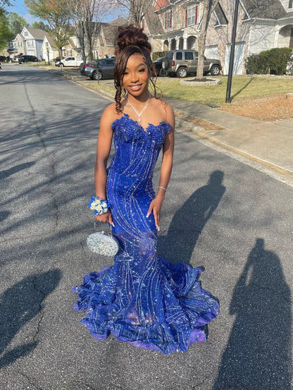 Gorgeous Sapphire Blue Sweetheart Neck Sleeveless Mermaid Floor-length Prom Dress Evening Dress HZ1024
