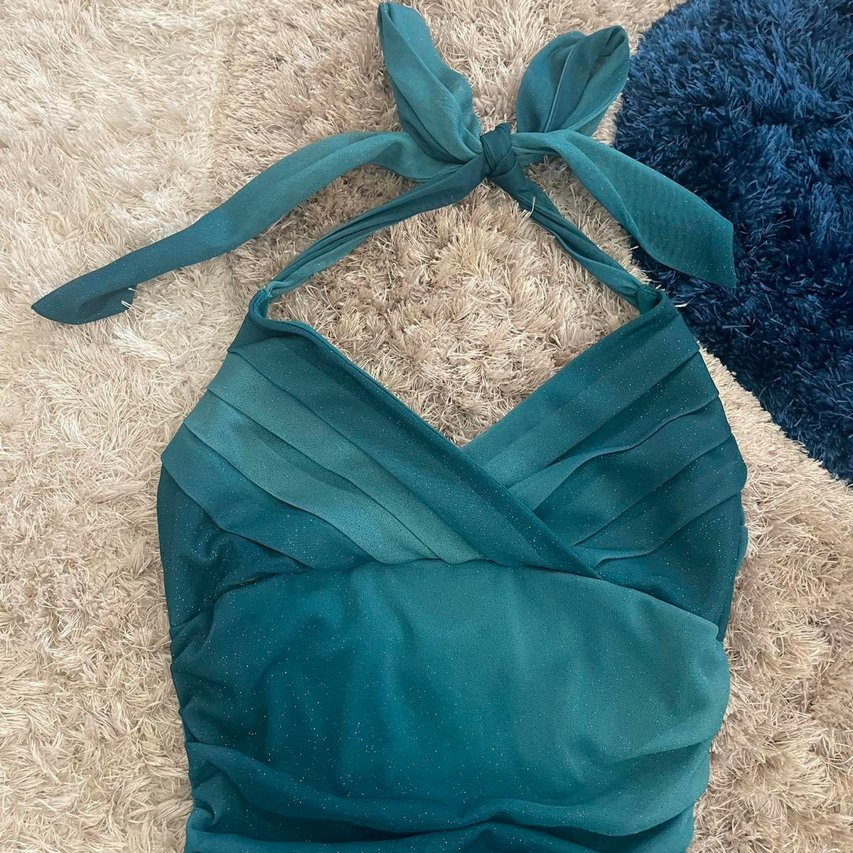 Beautiful Gradient Blue Halter Neck V Neck Chiffon Mini Party Dress Homecoming Dress HZ1024