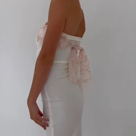 Elegant Strapless White Sheath Evening Dress Long Prom Party Dress cc1976