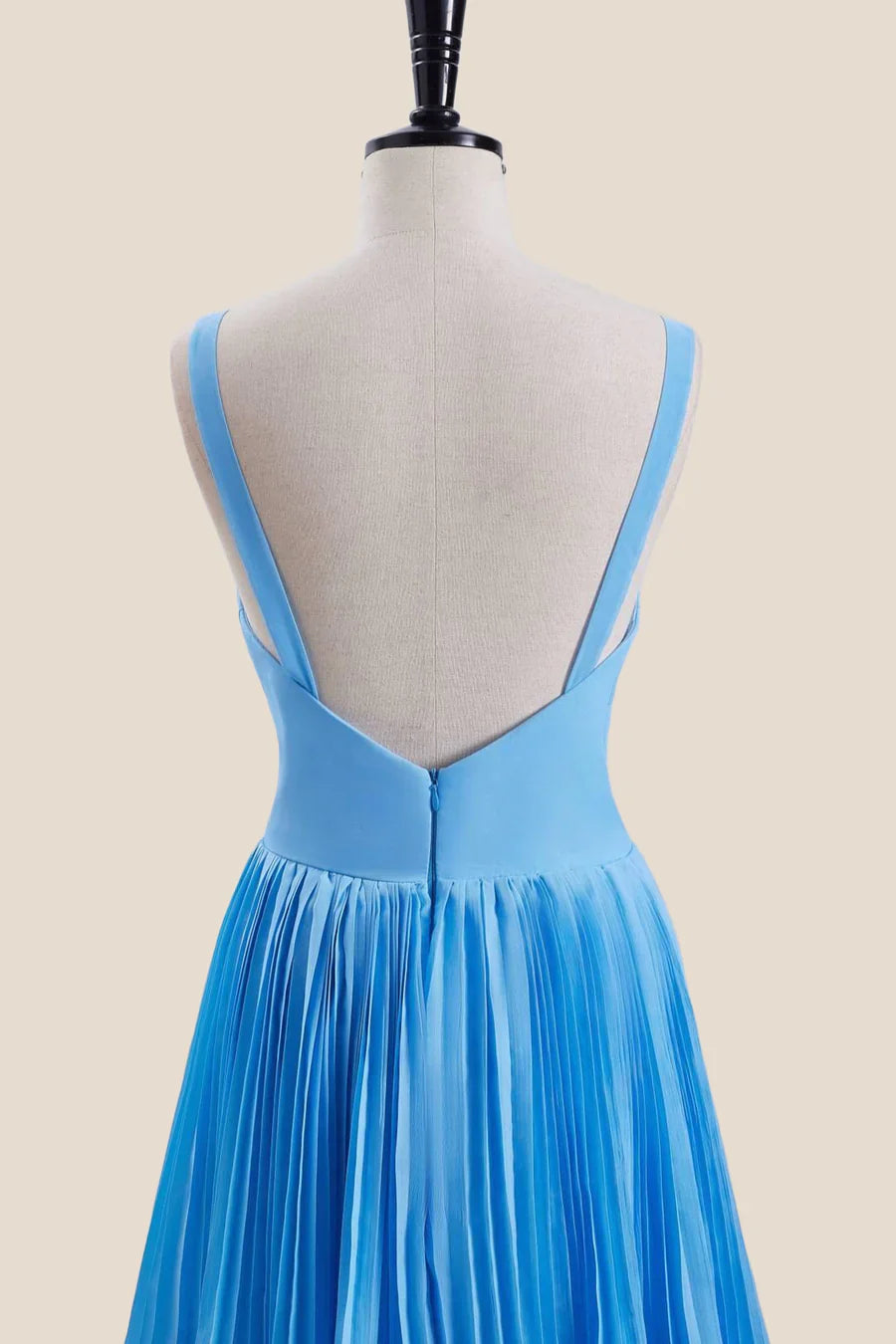 V Neck Blue Empire Tiered Long Bridesmaid Dress