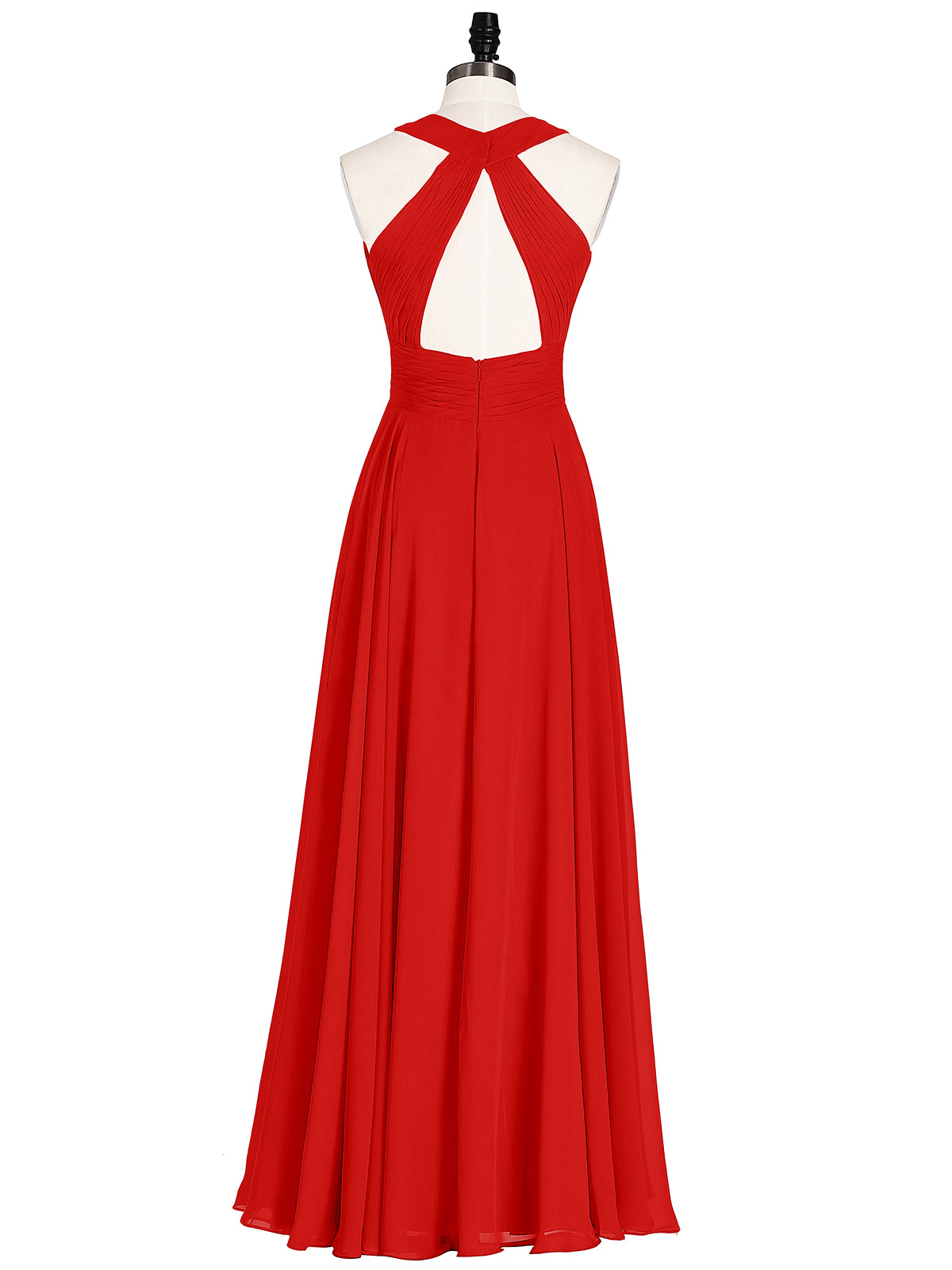Halter Neck Open Back Chiffon Bridesmaid Dress-Red