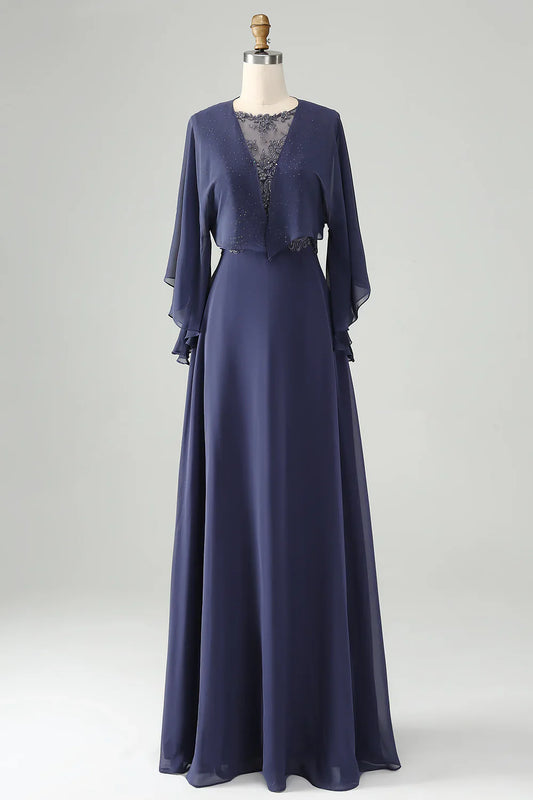 A Line Sparkly Beaded Mother of Bride Dress with Shawl