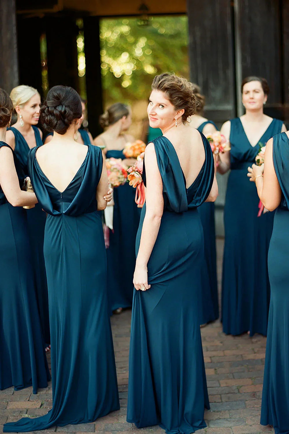 V-Neck Teal Mermaid Long Bridesmaid Dress/Formal Women's Dresses