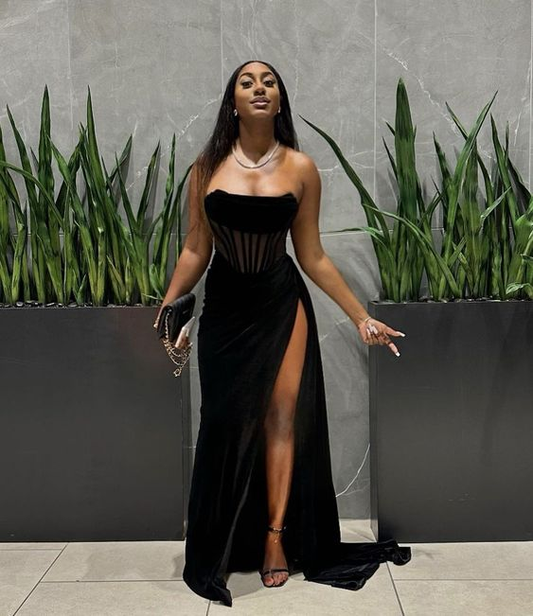 Sexy Black Sheath Prom Dress With High Slit,Black Party Gown cc1074