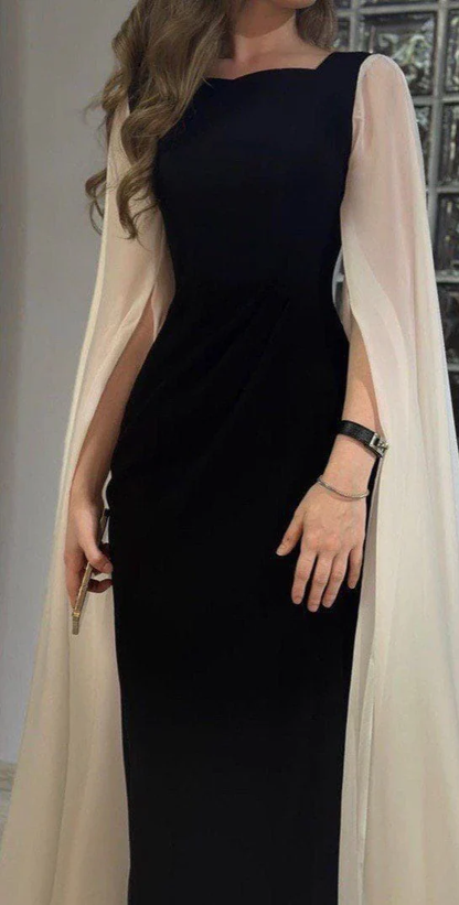 Beautiful Black  Satin Chiffon Sheath Evening Dress Elegant Formal Prom Party Dress cc1938