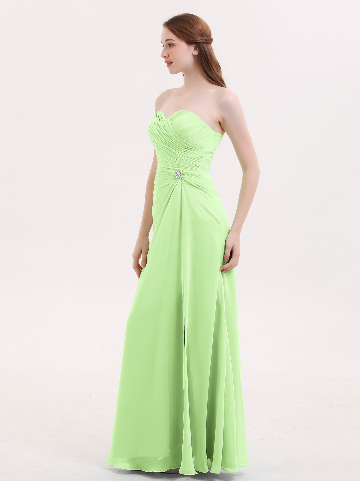 Strapless Sweetheart Neck Dress with Slit-Sage