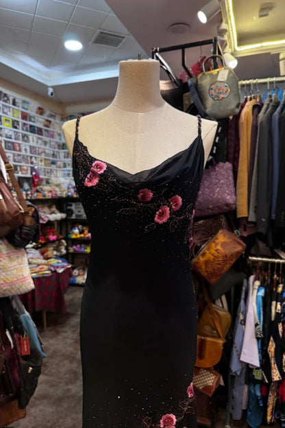 Black Retro Dress Exquisite Floral Long Chiffon Dress gh6761