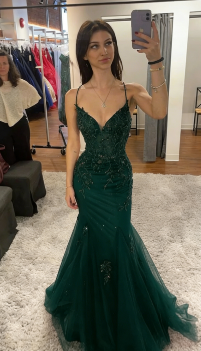 Classy Mermaid Straps Red Tulle Backless Long Prom Dresses Party Dress Birthday Outfits Graduation Dresses W0513