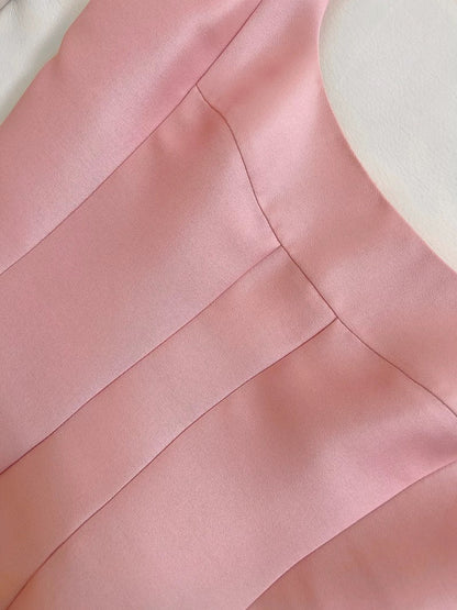 Vintage A line Square Neck Pink Long Evening Party Gowns Evening Formal Dresses Prom Dress W826