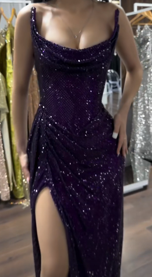 Classy Mermaid Strapless Purple Girls Sequin Grape Sequin Long Prom Dresses Party Dress Birthday Outfits Graduation Dresses W992