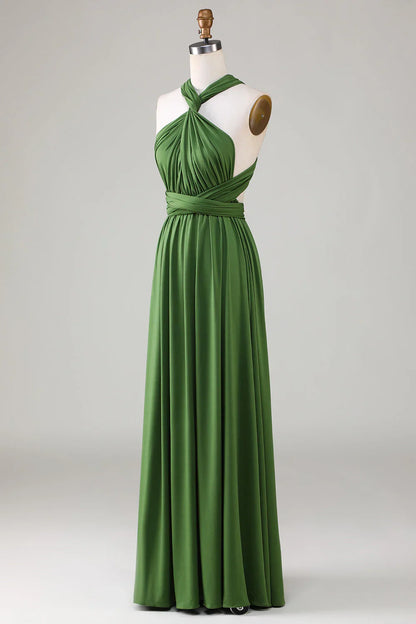 Versatile Open Back Wearing Olive Green Bridesmaid Dress
