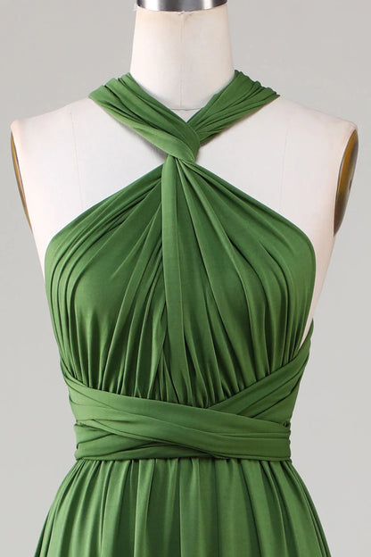 Versatile Open Back Wearing Olive Green Bridesmaid Dress