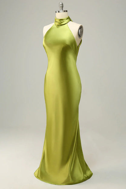Halter Open Back Long Bridesmaid Dress