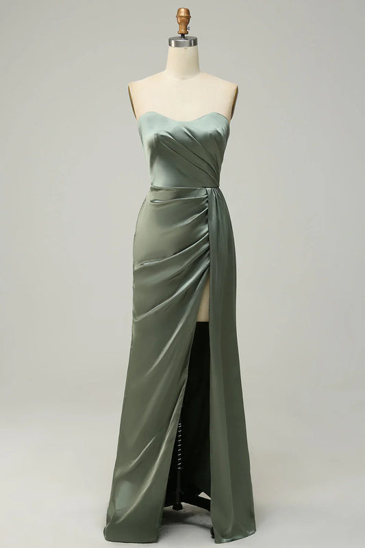 Strapless Long Bridesmaid Dress With Slit