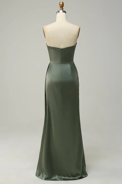 Strapless Long Bridesmaid Dress With Slit
