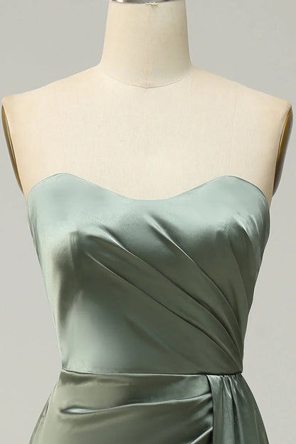Strapless Long Bridesmaid Dress With Slit