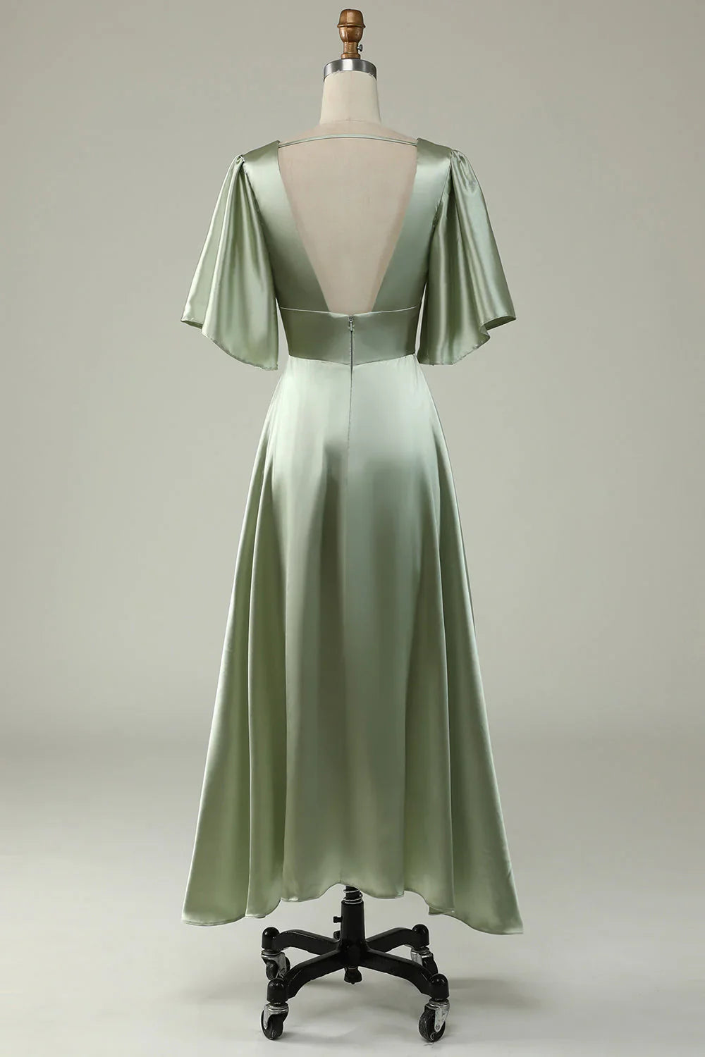 A Line Deep V Neck Bridesmaid Dress With Half Sleeves