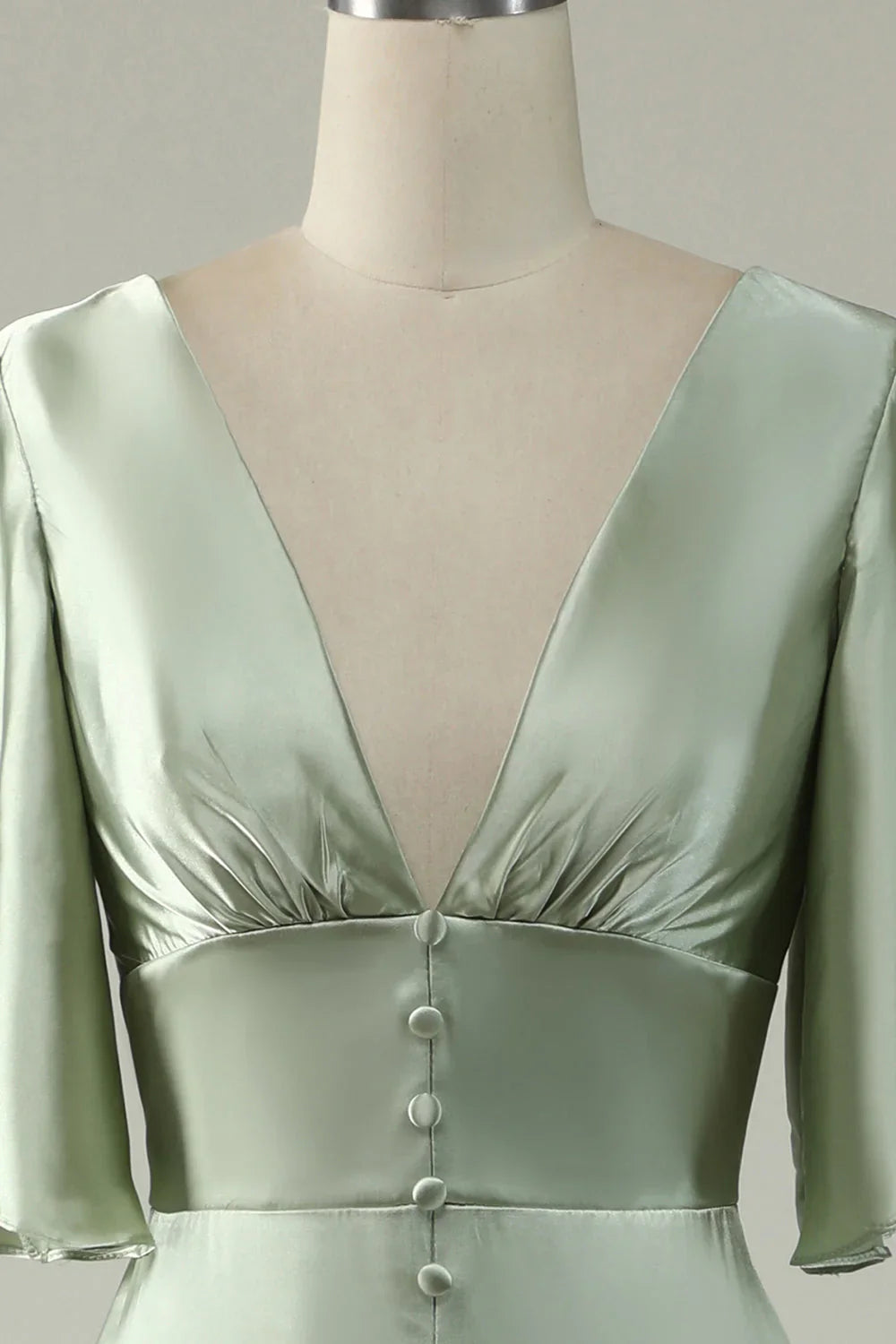 A Line Deep V Neck Bridesmaid Dress With Half Sleeves