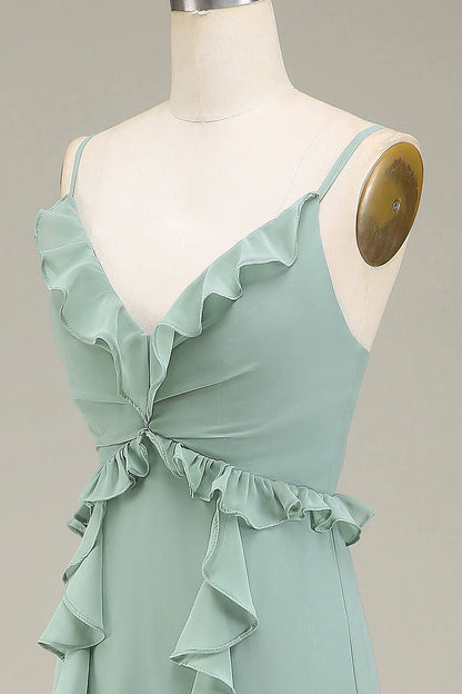 A-Line V-Neck Chiffon Bridesmaid Dress With Ruffles