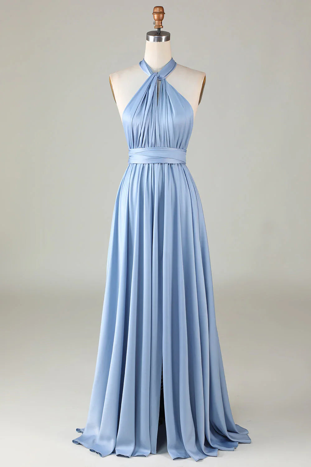 Versatile Open Back Wearing Dusty Blue Bridesmaid Dress