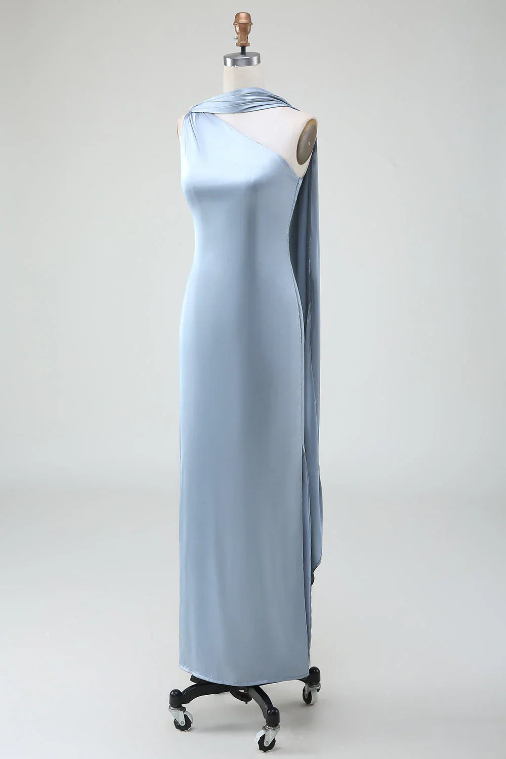 Sheath One Shoulder Satin Long Bridesmaid Dress
