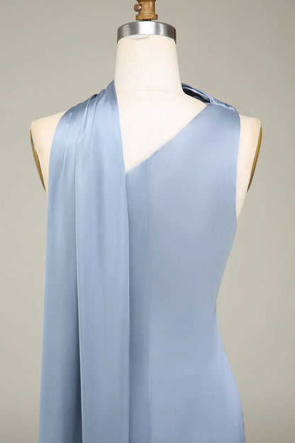 Sheath One Shoulder Satin Long Bridesmaid Dress