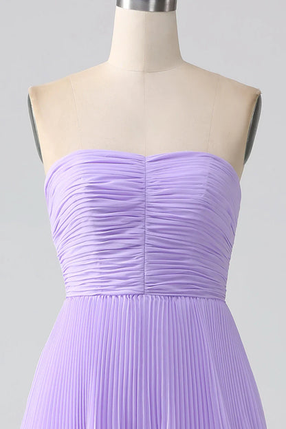 A-Line Sweetheart Tiered Chiffon Long Bridesmaid Dress With Pleated