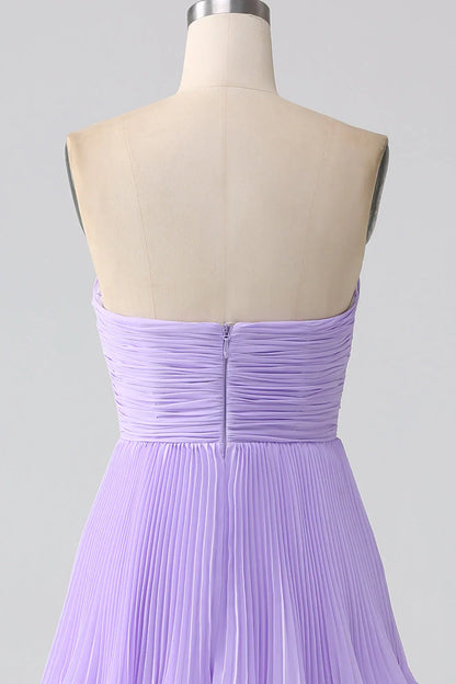 A-Line Sweetheart Tiered Chiffon Long Bridesmaid Dress With Pleated