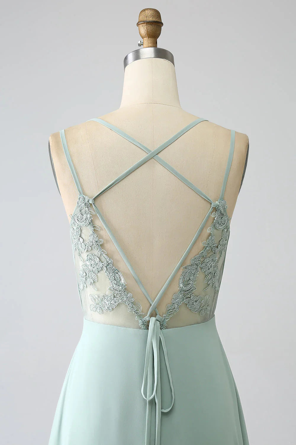 A-Line Spaghetti Straps Backless Pleated Long Bridesmaid Dress