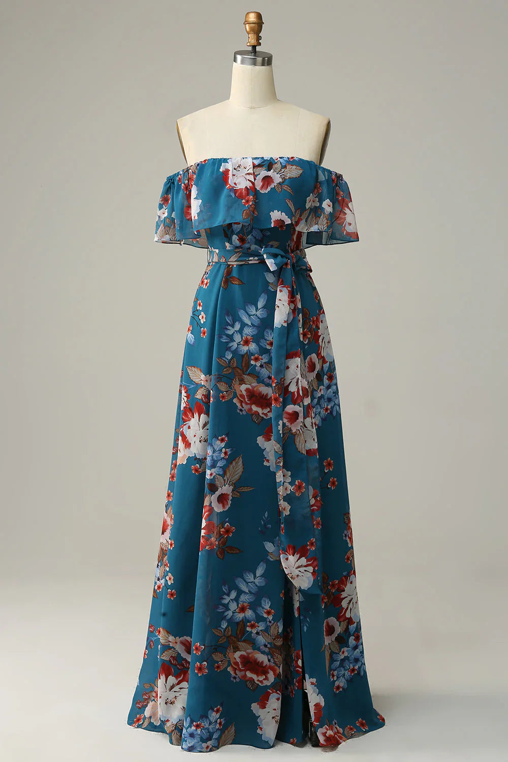 Floral Boho Chiffon Long Bridesmaid Dress