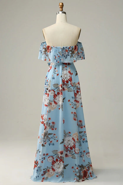 Floral Boho Chiffon Long Bridesmaid Dress