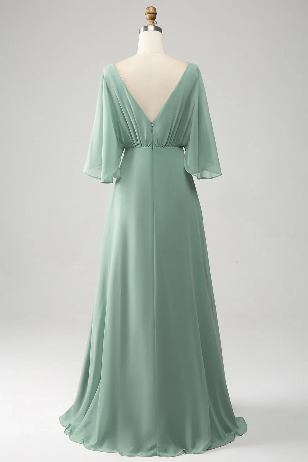 Batwing Sleeves Long Chiffon Bridesmaid Dress With Slit