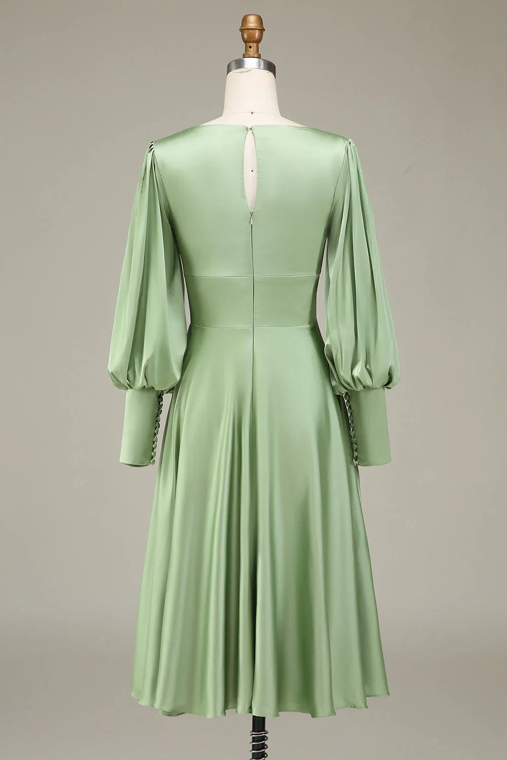 A-Line V-Neck Satin Bridesmaid Dress With Long Sleeves