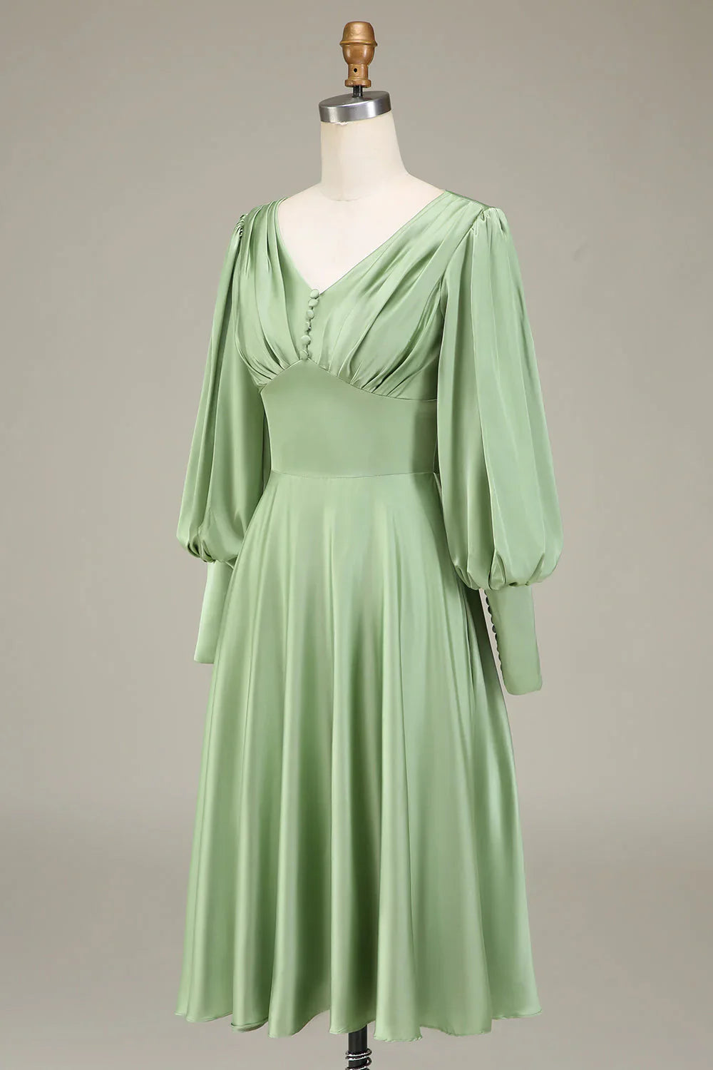 A-Line V-Neck Satin Bridesmaid Dress With Long Sleeves