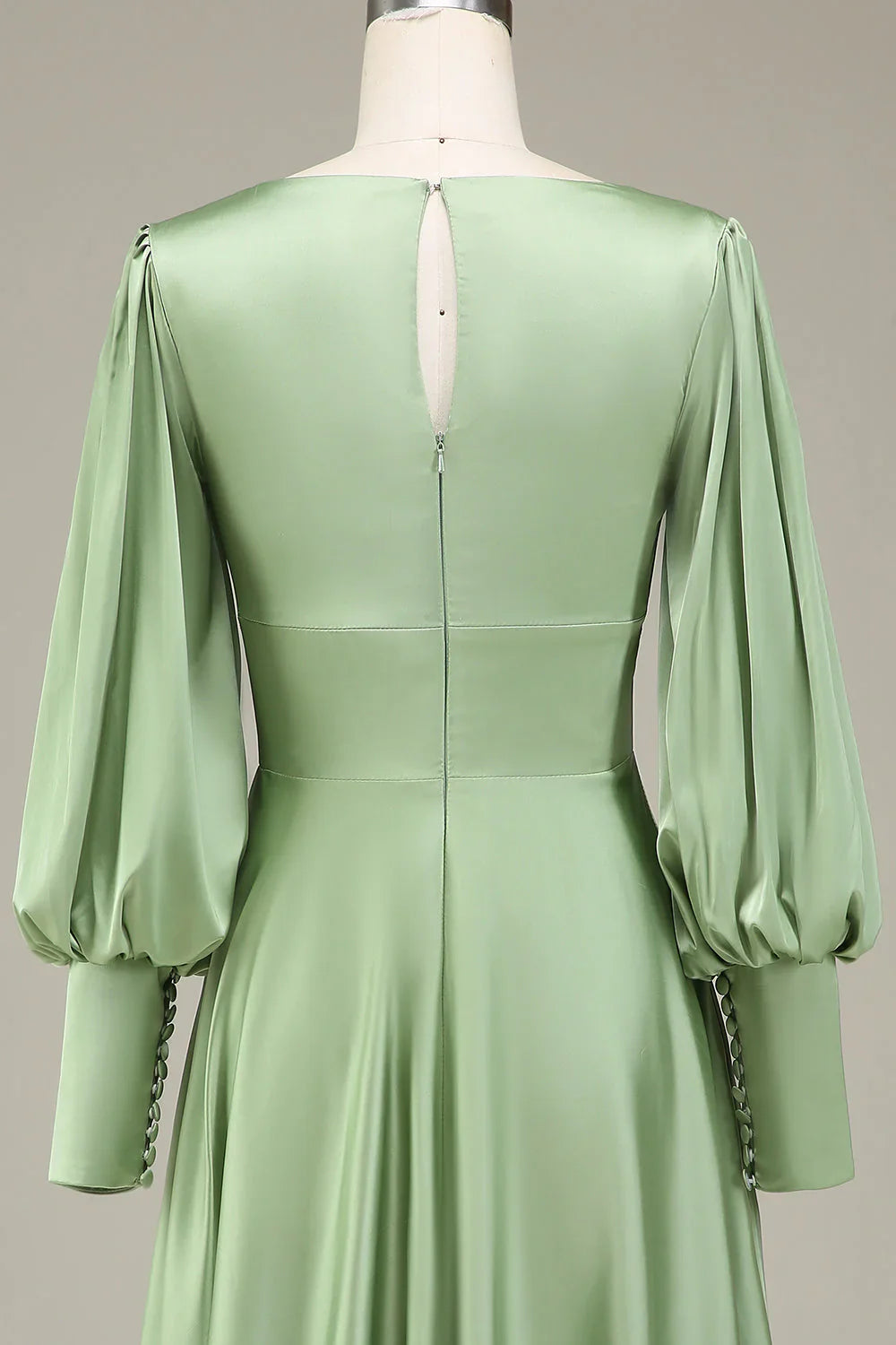 A-Line V-Neck Satin Bridesmaid Dress With Long Sleeves