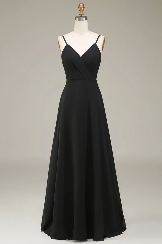A-Line Spaghetti Straps Chiffon Long Bridesmaid Dress