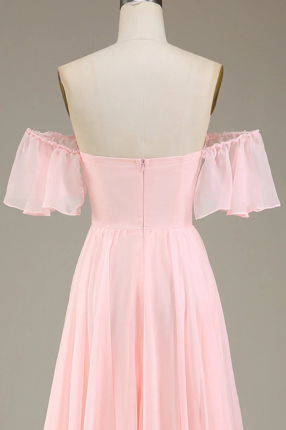 A-Line Off The Shoulder Chiffon Blush Pink Long Bridesmaid Dress