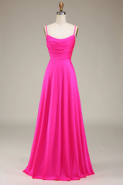 Spaghetti Straps A-Line Prom Bridesmaid Dresses With Pleated
