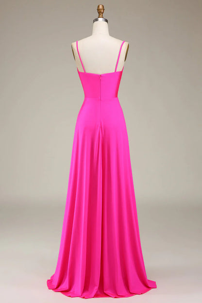 Spaghetti Straps A-Line Prom Bridesmaid Dresses With Pleated