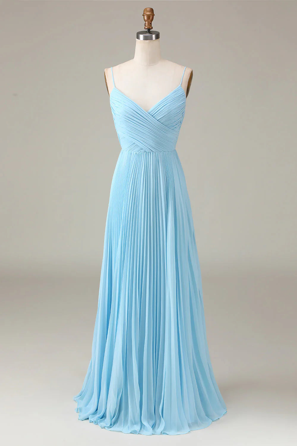 Spaghetti Straps V-Neck A-Line Pleated Chiffon Bridesmaid Dress