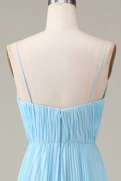 Spaghetti Straps V-Neck A-Line Pleated Chiffon Bridesmaid Dress
