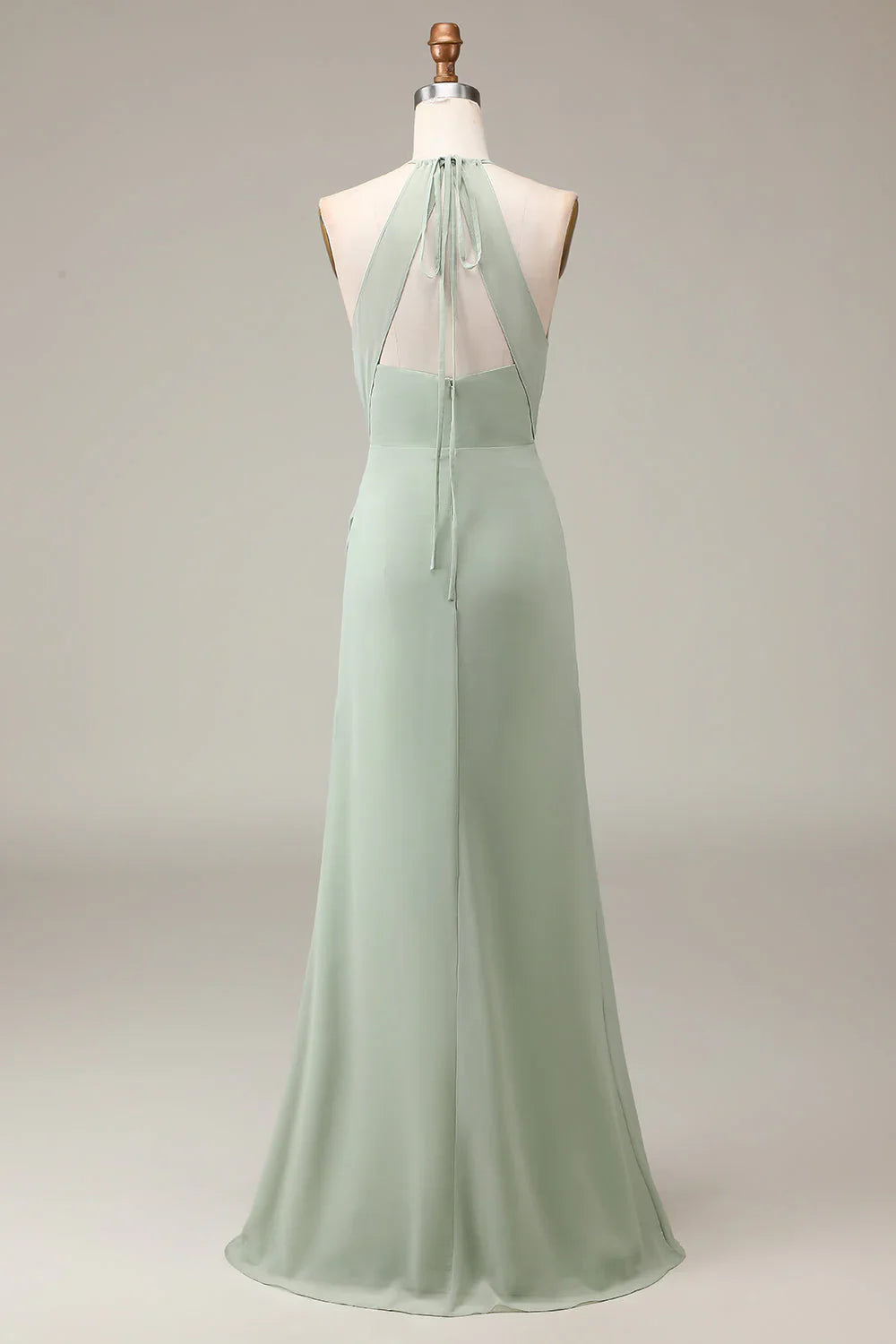 Halter Neck Sheath Pleated Bridesmaid Dress With Slit