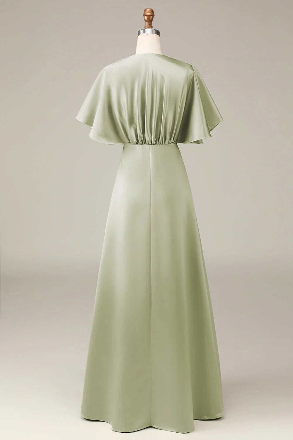 V-Neck Short Sleeves A-Line Satin Bridesmaid Dress